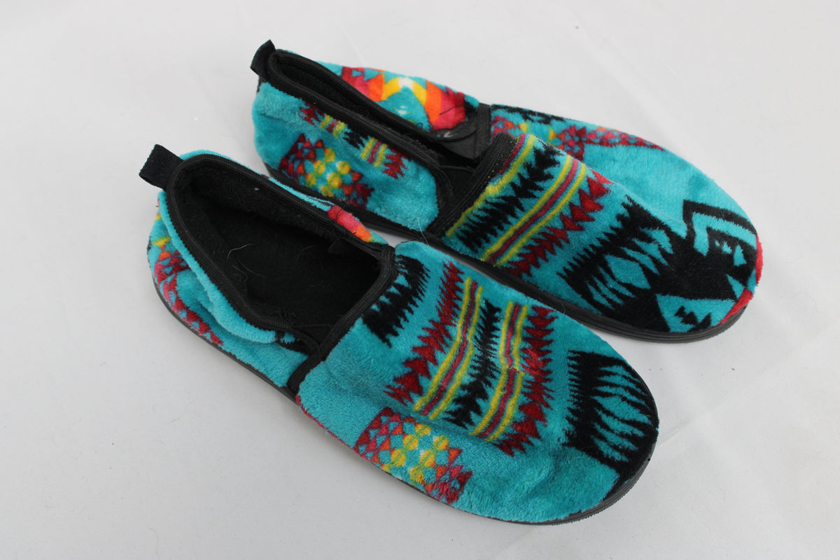 Women’s Tribal Print Slip-on Slippers, Blue, 10