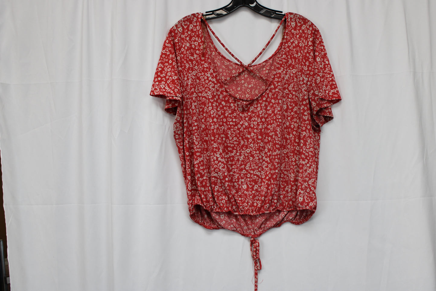 Women’s Floral Short Sleeve Blouse, Red, Women’s XL