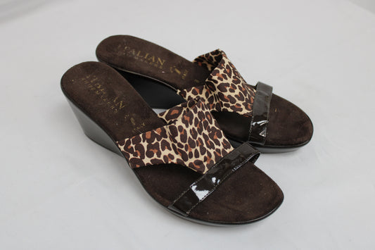 Italian Shoemakers Cheetah Print Open Toe Wedges, Brown, Women’s 8