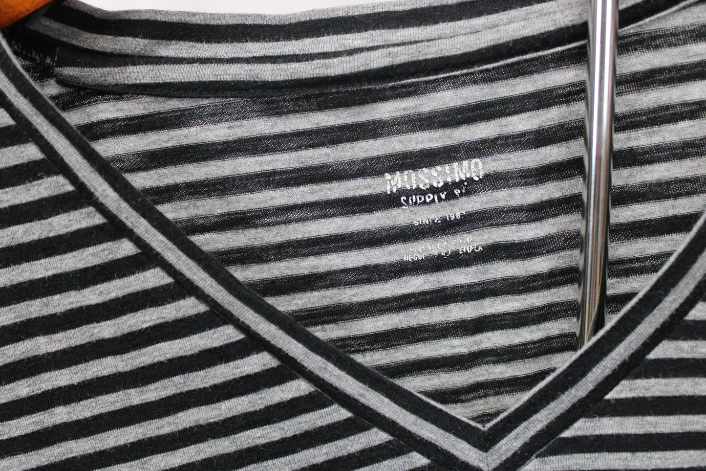 Mossimo Supply Long Sleeve Striped V-Neck Shirt, Gray/Black, Women’s L