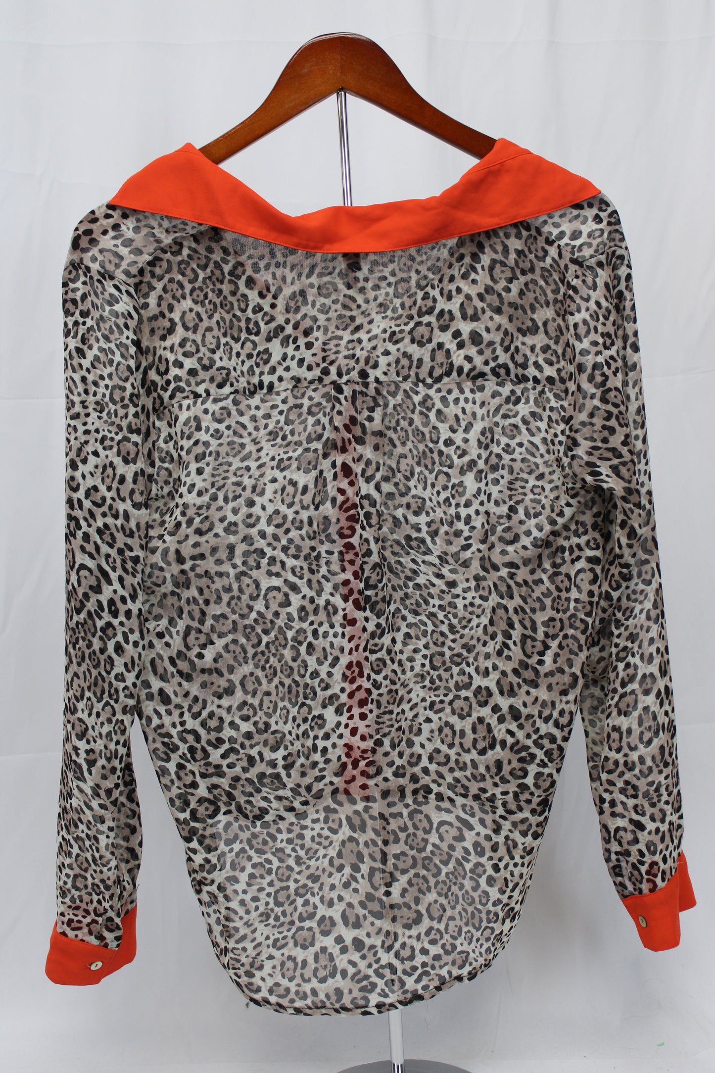 Charming Charlie Sheer Leopard Print Long Sleeve Button Up Blouse, Women’s S