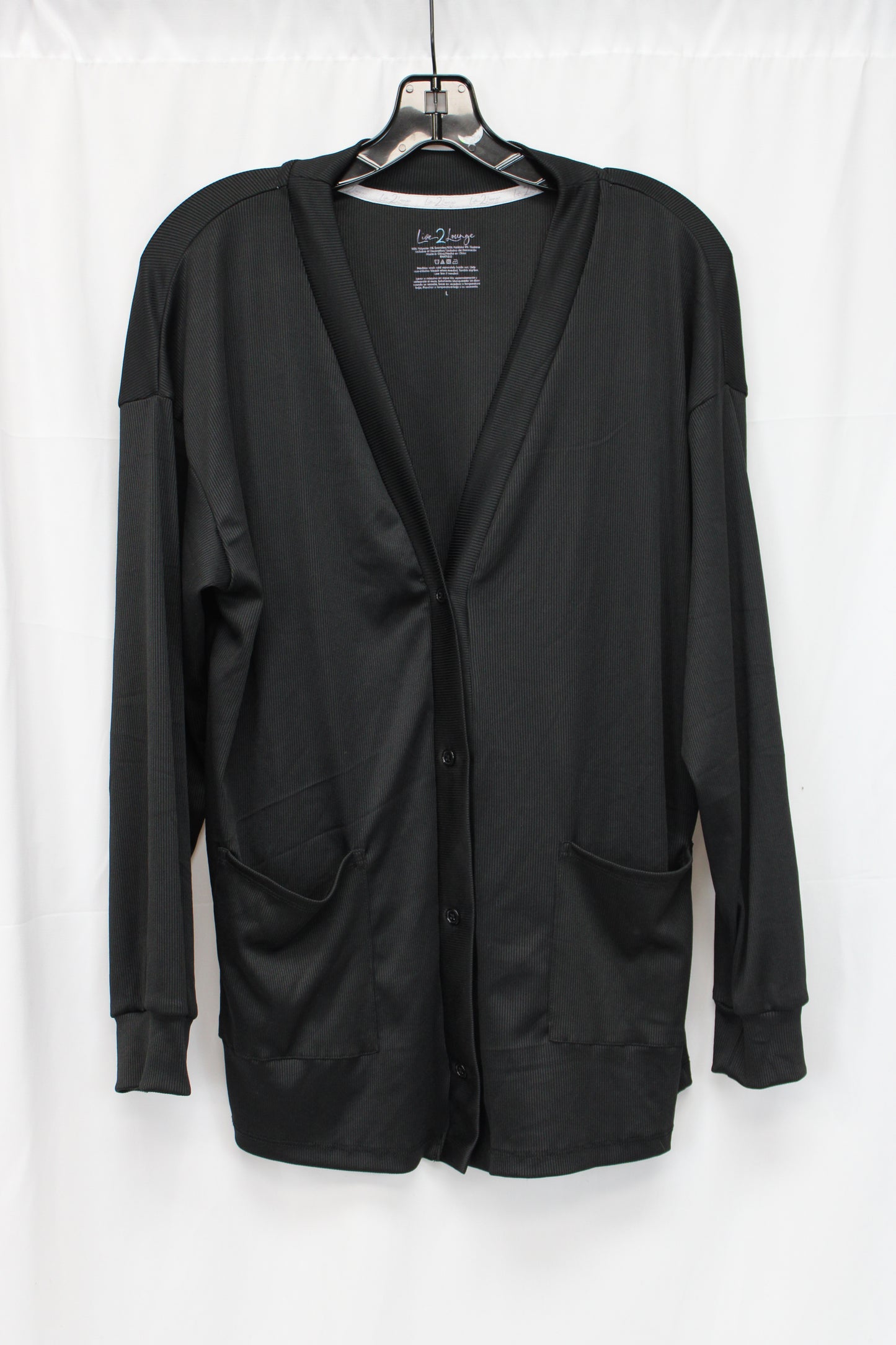 Live2Lounge Long Sleeve Button Up Pajama Top, Black, Women’s L