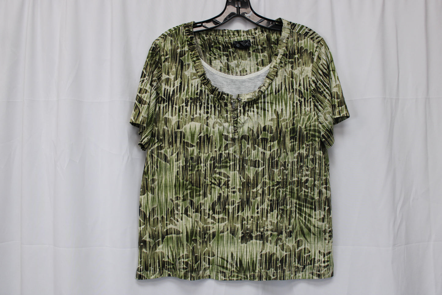 Erika Short Sleeve Layered Shirt, Green, Women’s XL