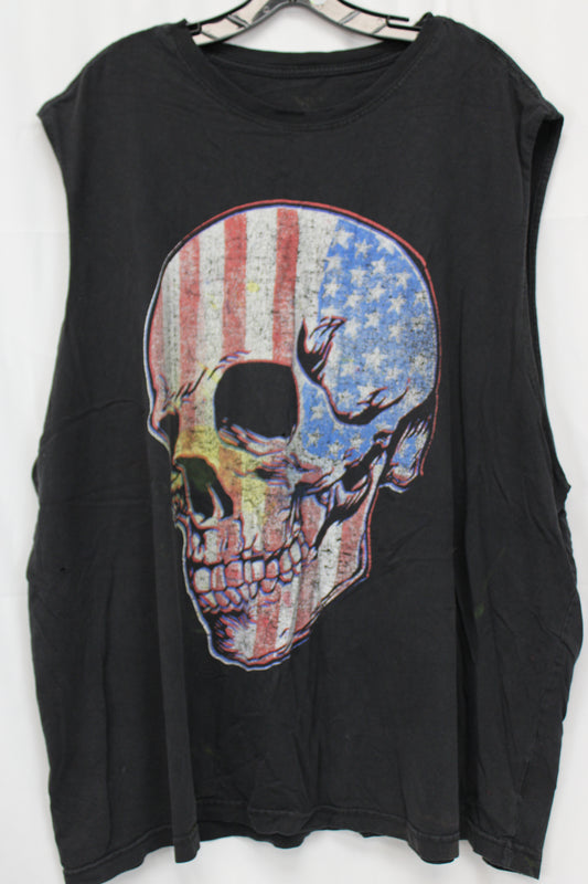 Faded Glory USA Skull Tank Top, Gray, Men’s XL