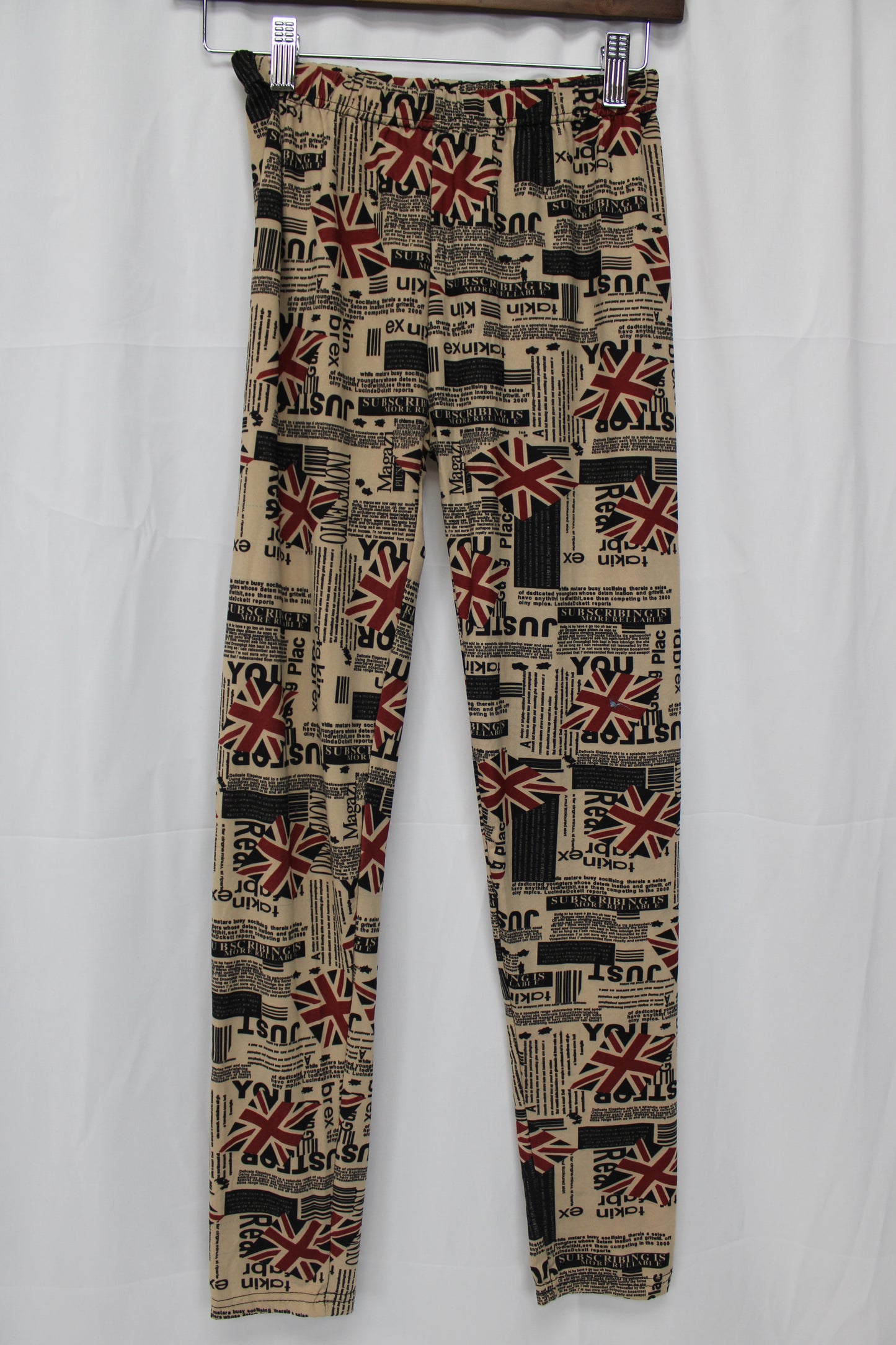Women’s UK Flag Print Leggings, Beige, S