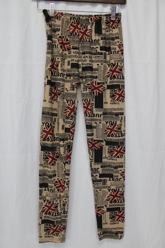 Women’s UK Flag Print Leggings, Beige, S