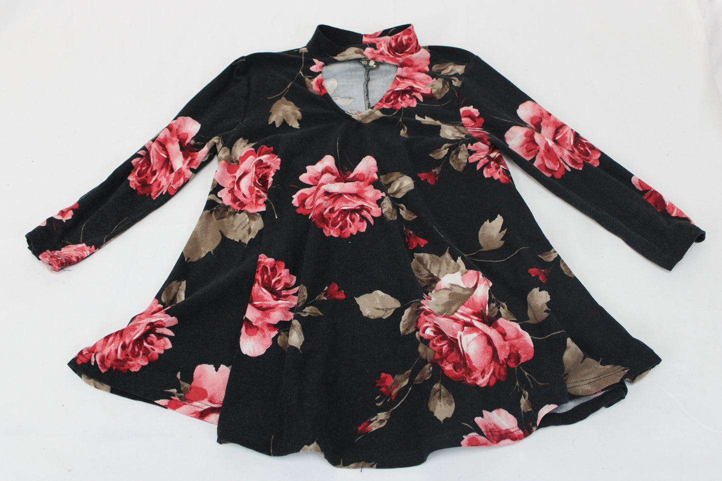 Pomelo Floral Turtleneck Dress, Black/Pink, Girls 4T