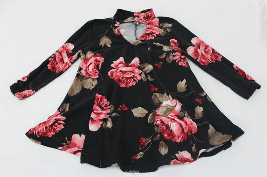 Pomelo Floral Turtleneck Dress, Black/Pink, Girls 4T