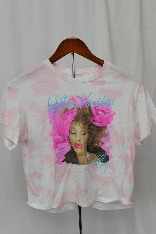 Whitney Houston Tie Dye Cropped Top, Pink, Women’s XL
