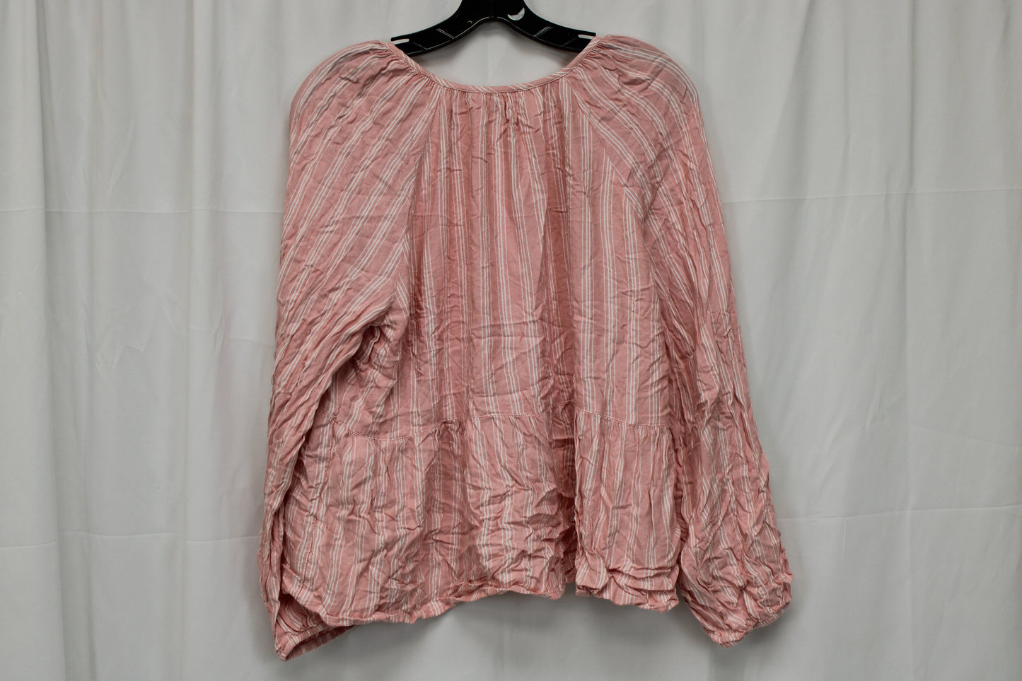 Time & Tru Long Sleeve Tie Front Blouse, Pink, Women’s L