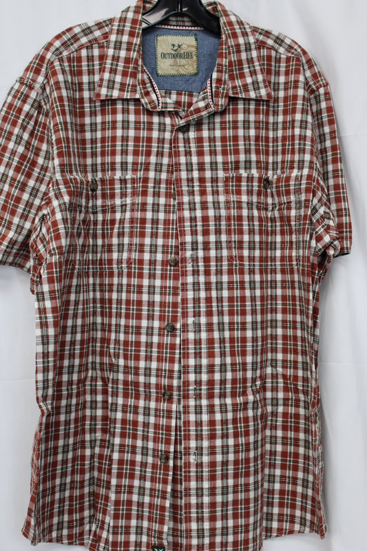 Outdoor Life Short Sleeve Plaid Button Up, Red/White, Men’s L