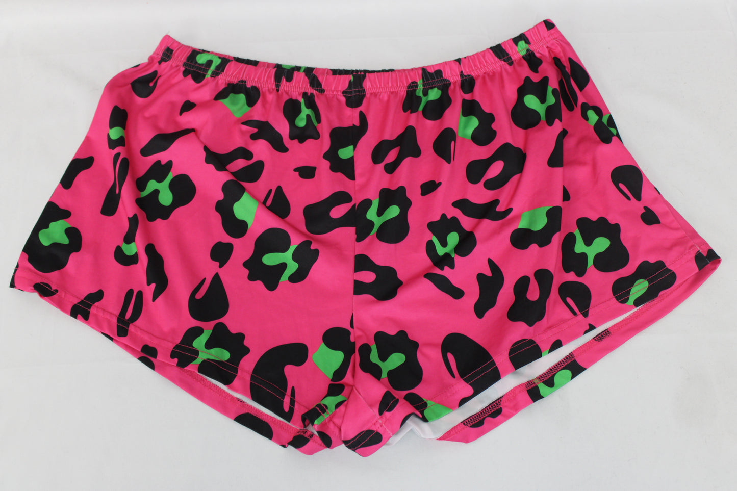 Women’s Leopard Print Shorts, Pink/Black/Green, XL