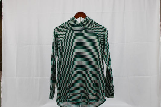 Lula Roe Green/White Stripe Hooded Long Sleeve Shirt, L