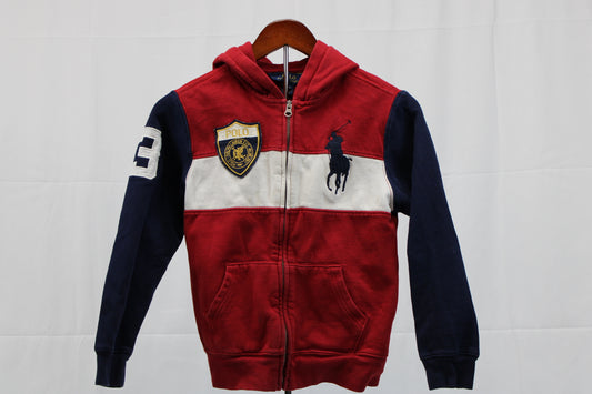 Polo Hooded Red/White/Blue Full Zip Sweatshirt, Youth M(10-12)