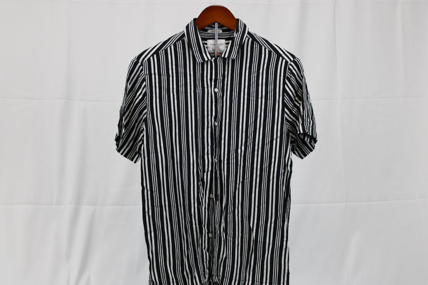 Denim & Flower Ricky Singh Black/White Stripe Short Sleeve Shirt, S