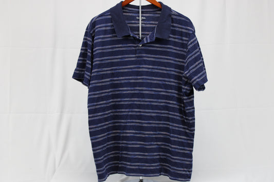 Good Fellow & Co. Blue/White Stripe Collared Short Sleeve Shirt, 2XL