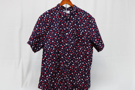 Old Navy Pink/Blue Flower Imprint Collared Short Sleeve Shirt, 2XL