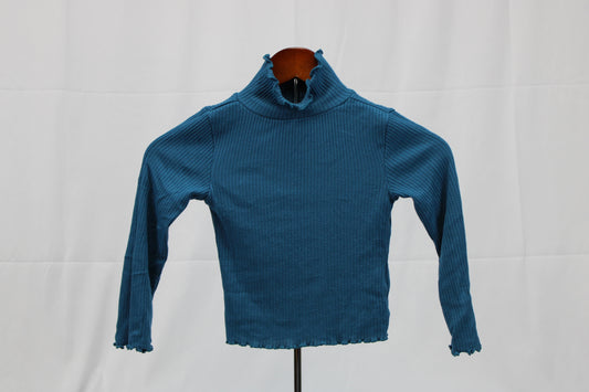 Wondernation Blue Long Sleeve Turtle neck Shirt, XS(4-5)