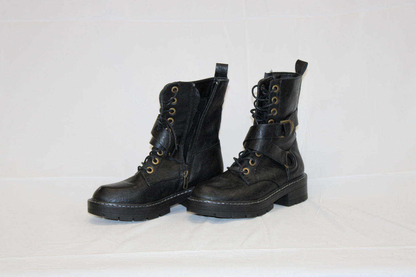 Seven7 Cardi B black combat lace-up boot, Women's 7