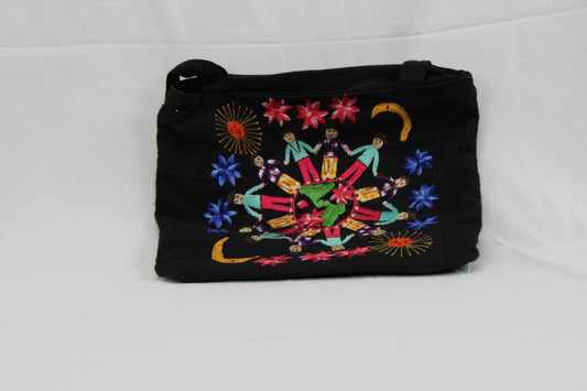 Custom embroidered canvas handbag, black