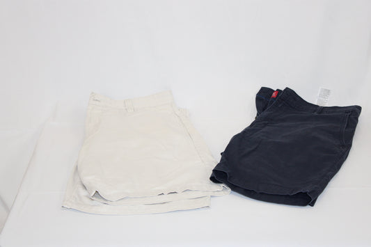 Men's flat front short bundle, Chaps and Levi's khaki/navy, size 34