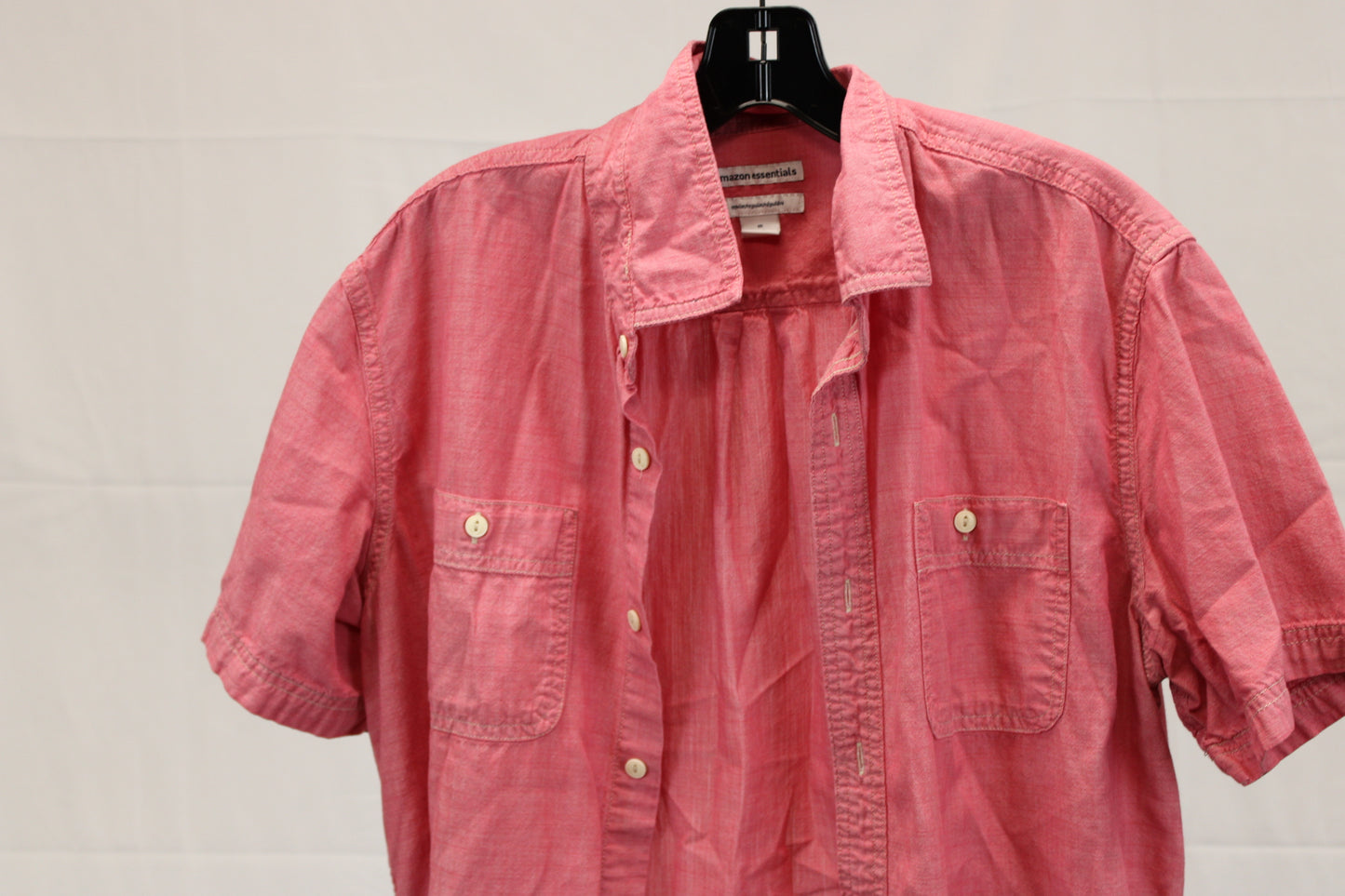 Amazon Essentials short sleeve linen dress shirt, button down, coral, Men's Med