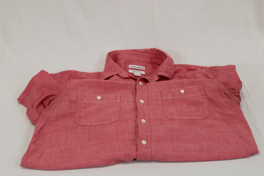 Amazon Essentials short sleeve linen dress shirt, button down, coral, Men's Med