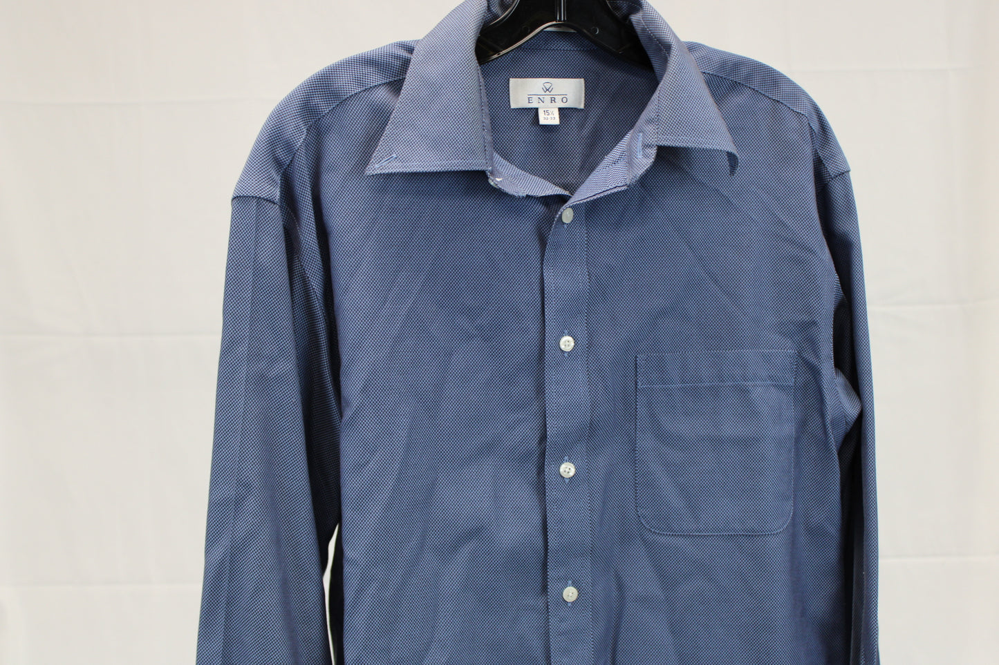 Enro button down blue dress shirt, single pocket, Men's 15.5 Med