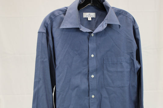 Enro button down blue dress shirt, single pocket, Men's 15.5 Med