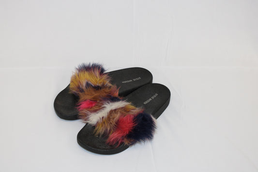 Steve Madden faux fur slide sandal flat, Women's 9