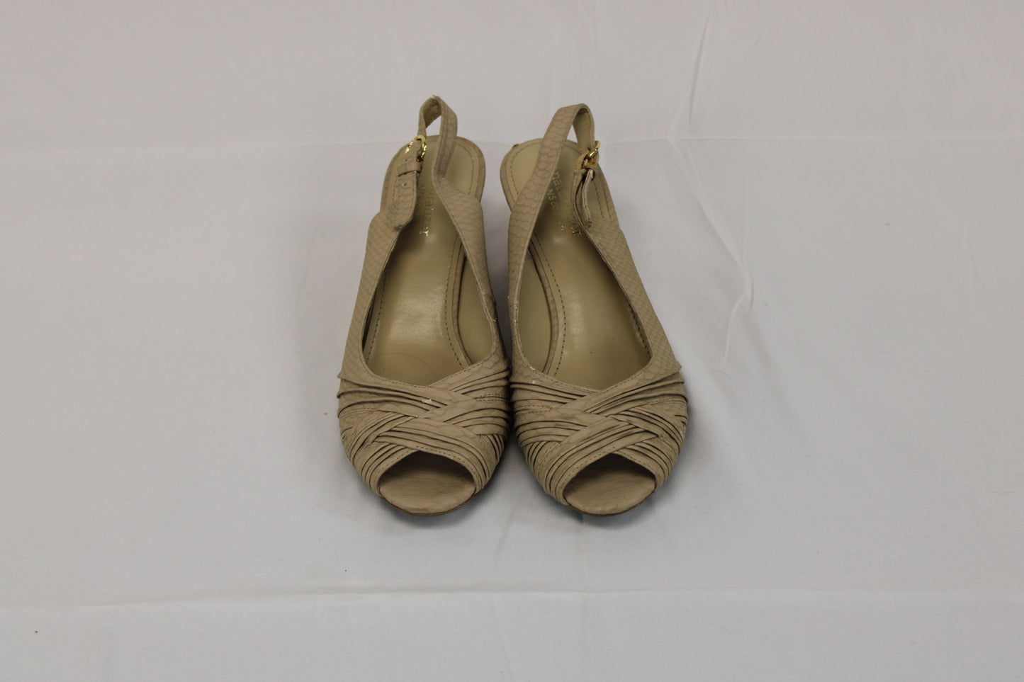 Naturalizer leather peep toe wedge heel, camel, Women's 9