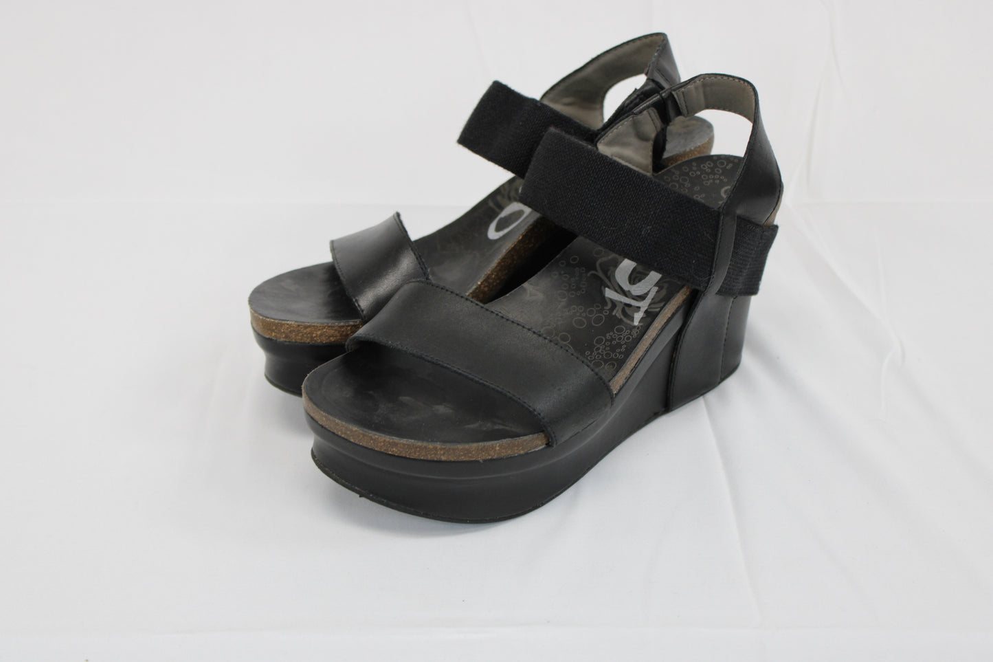 OTBT platform wedge heel, blk leather, Women's 8