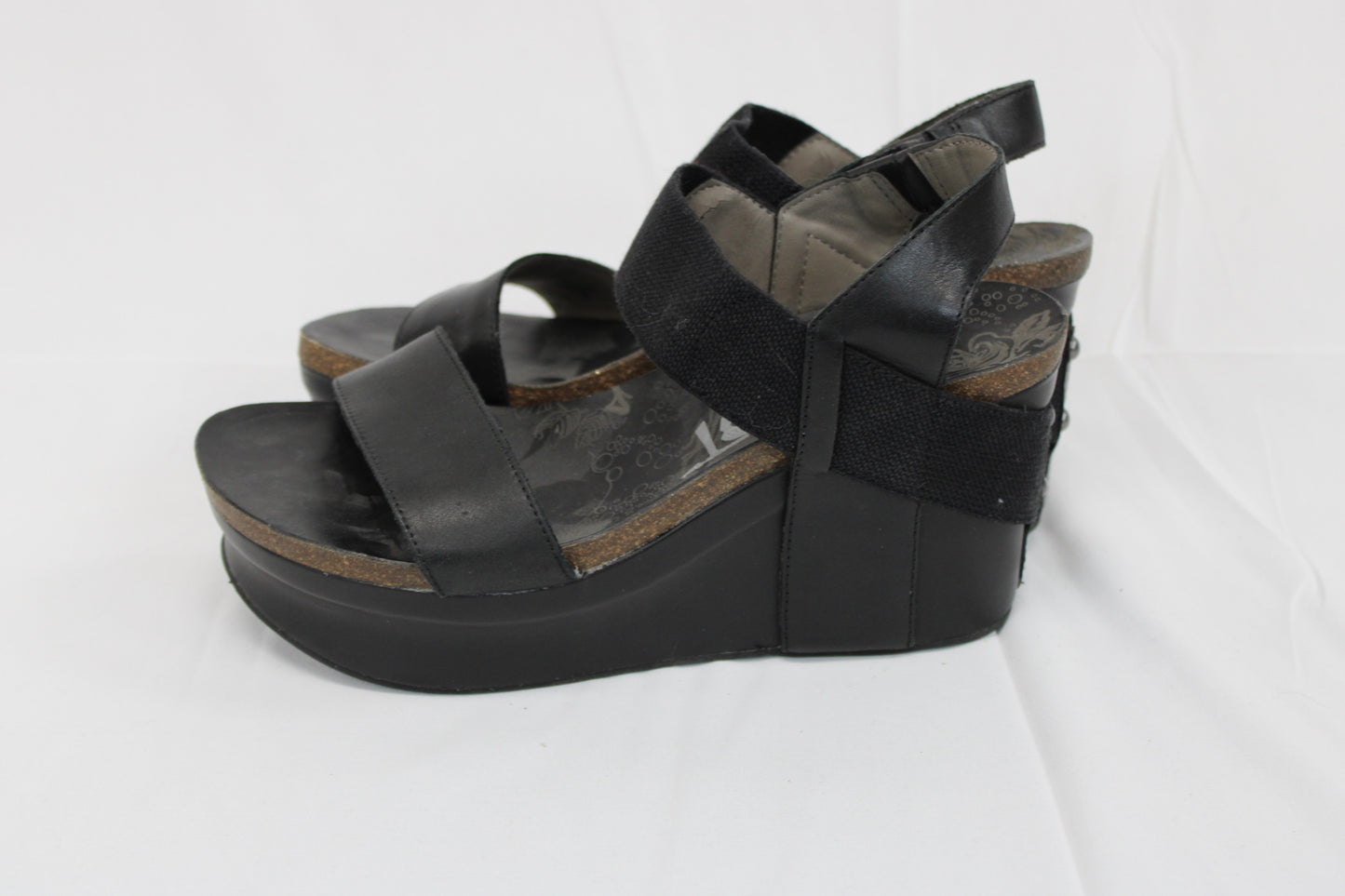 OTBT platform wedge heel, blk leather, Women's 8