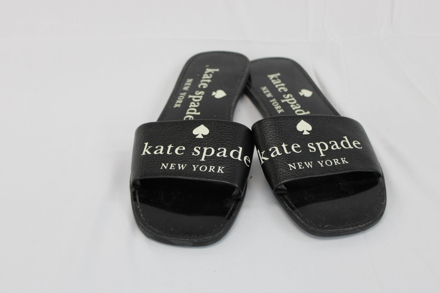 Kate Spade leather slide sandals, black patent, Women's 9