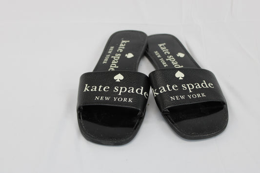 Kate Spade leather slide sandals, black patent, Women's 9