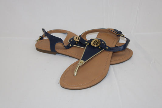 Tommy Hilfiger gladiator flat sandal, navy blue leather, Women's 9