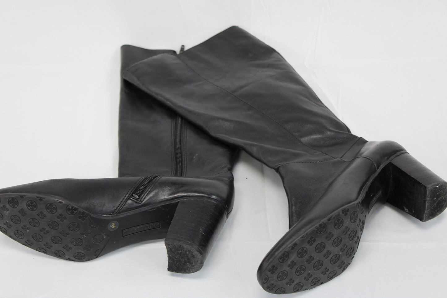 Arturo Chiang over the calf heel boot, blk leather, Women's 9