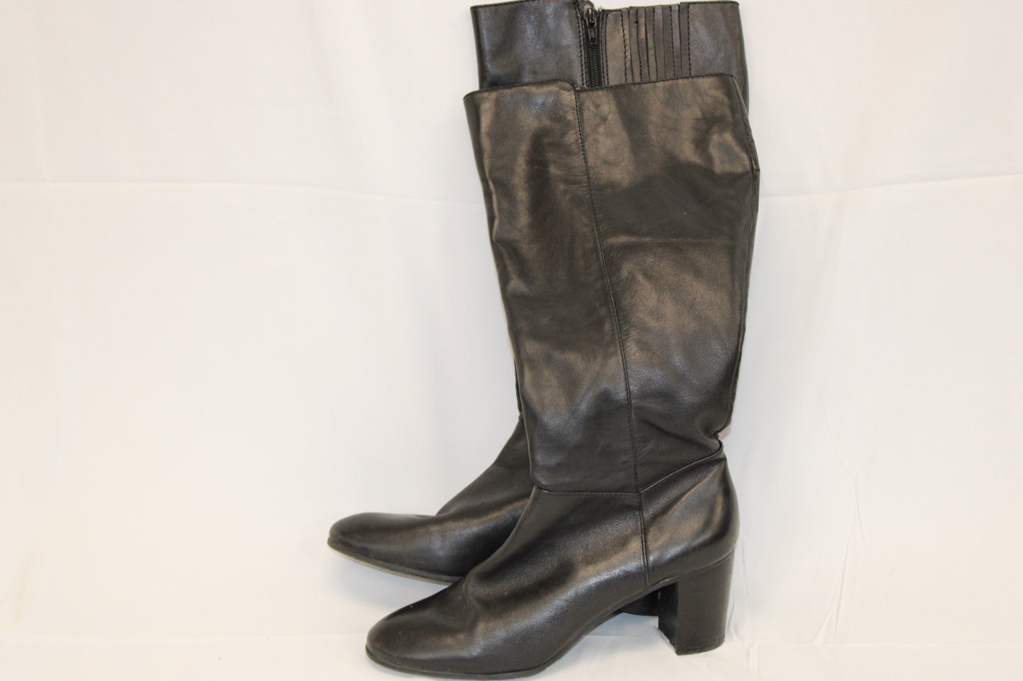 Arturo Chiang over the calf heel boot, blk leather, Women's 9