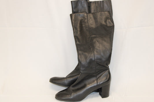 Arturo Chiang over the calf heel boot, blk leather, Women's 9