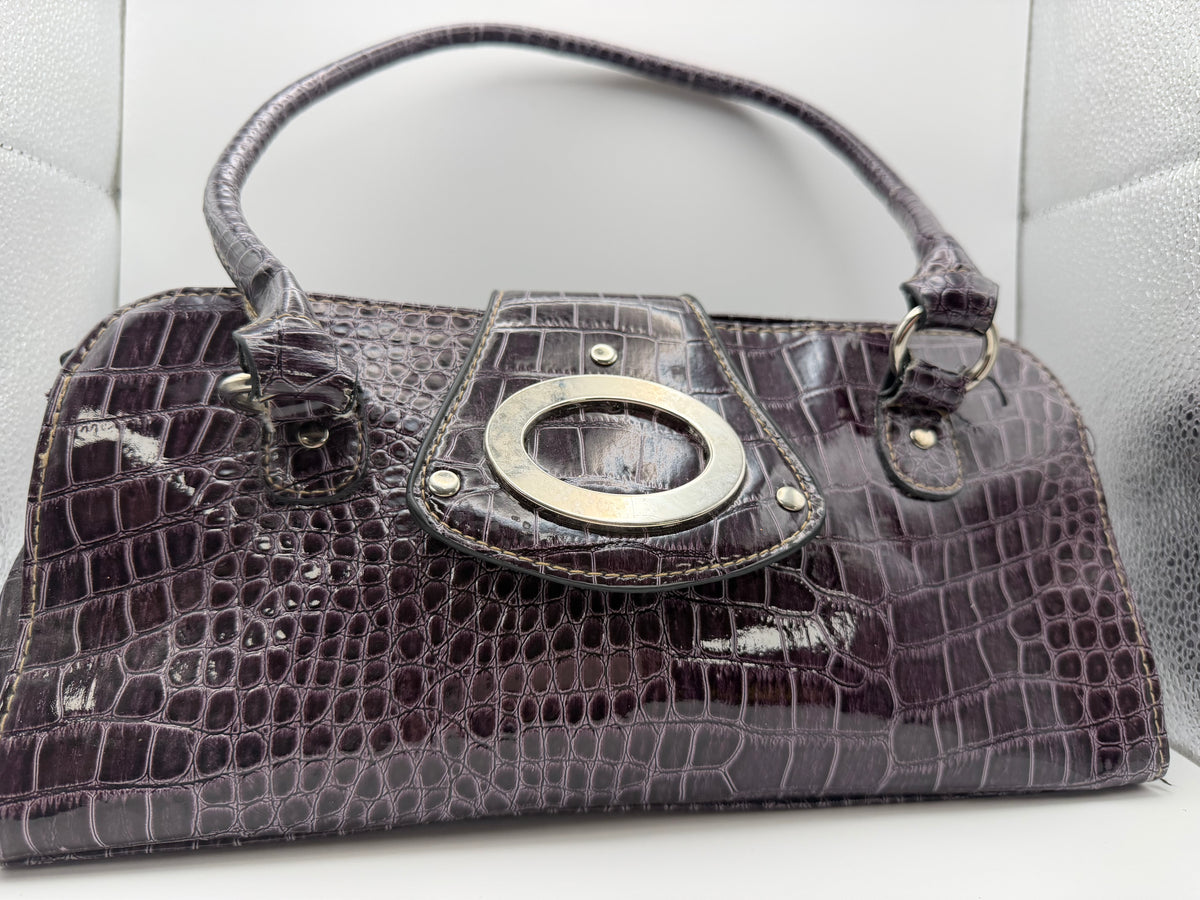 Linear Purple Faux Crocodile Skin Hand Bag