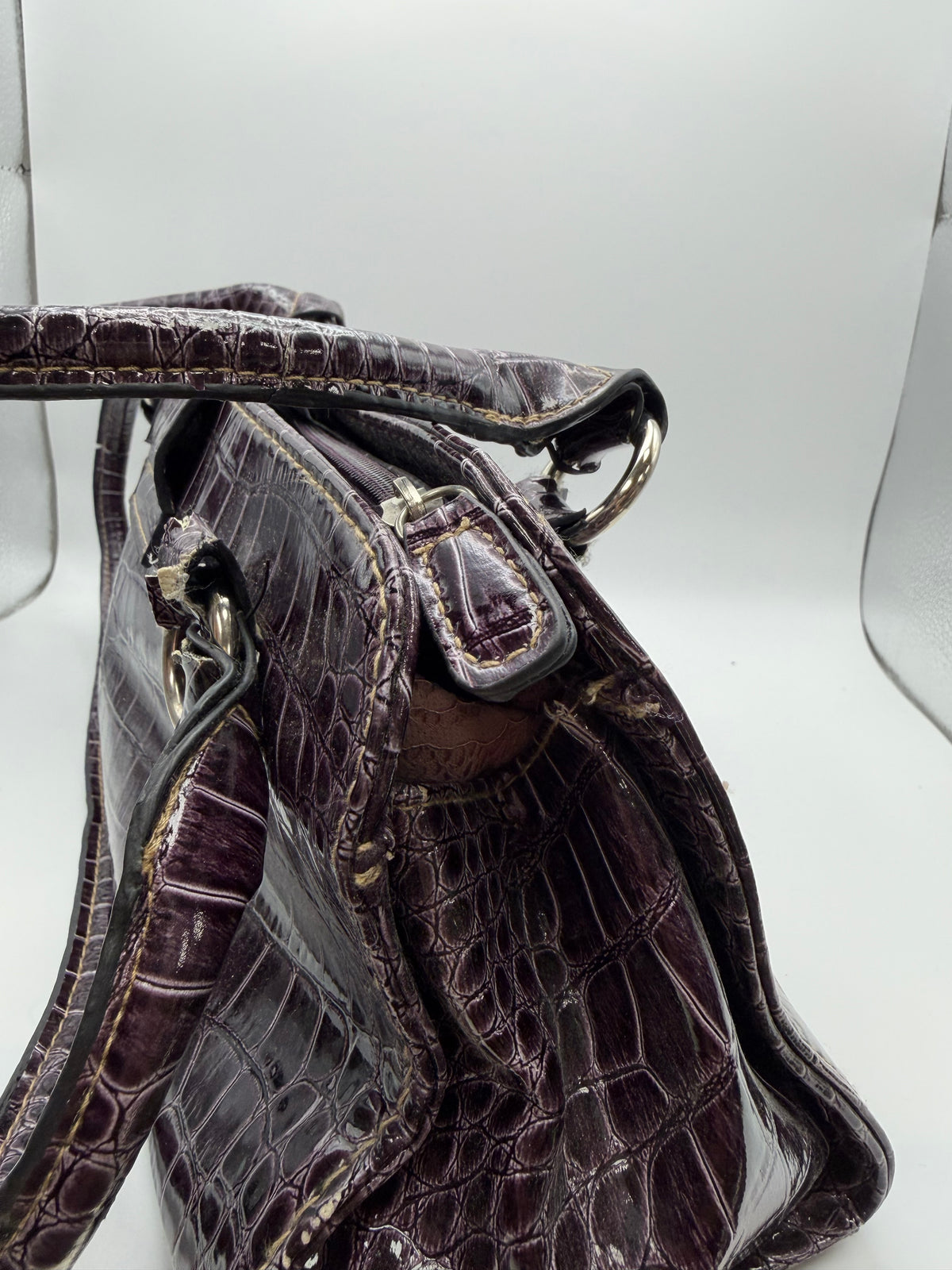 Linear Purple Faux Crocodile Skin Hand Bag