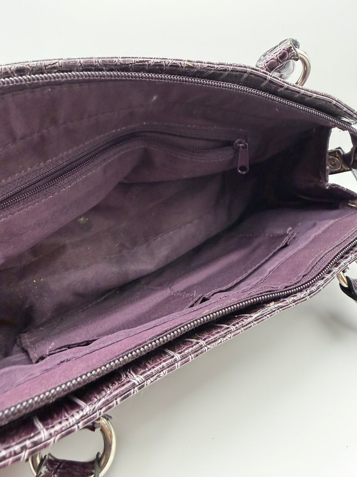 Linear Purple Faux Crocodile Skin Hand Bag