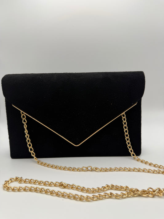 Black Velvet Clutch with Gold Accents