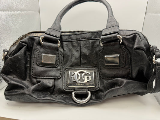 Guess Black Ostrich Print Shoulder Bag with silver hardware