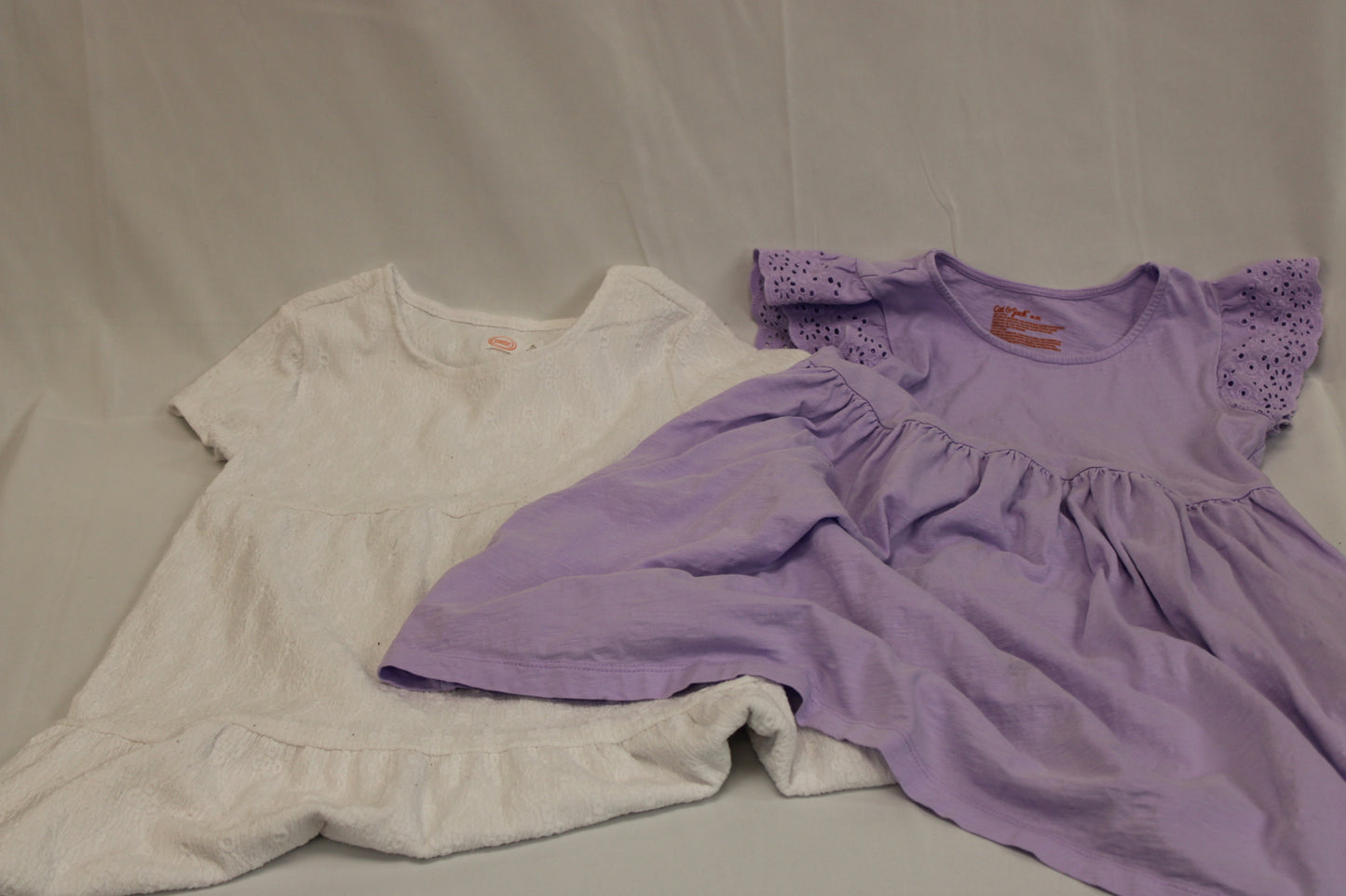 2 piece short sleeve dress bundle, white & lavender, Girl's 8