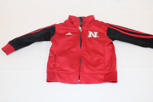 Adidas Nebraska polyester full zip jacket, red/blk, 18M