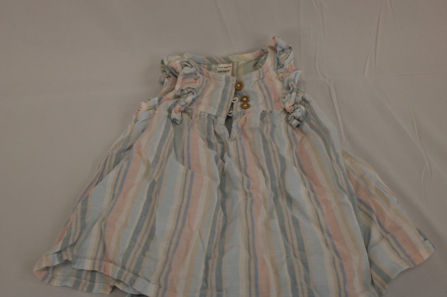 Carter's multi-color striped sleeveless dress, 2 button w/ matching bloomers, 6M