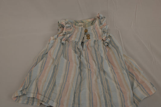 Carter's multi-color striped sleeveless dress, 2 button w/ matching bloomers, 6M