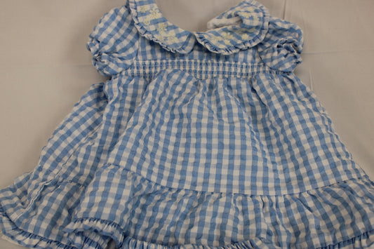 Tahari plaid floral dress w/ bloomers, blue/wht, 3-6M