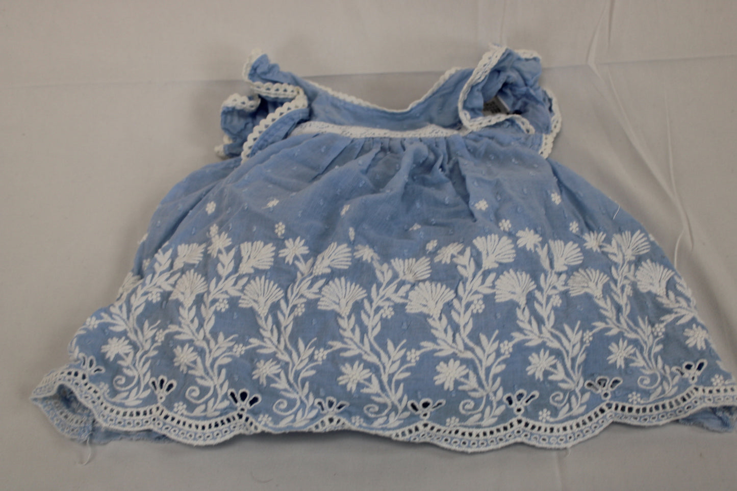 Short sleeve floral dress, blue/wht, 3-6M